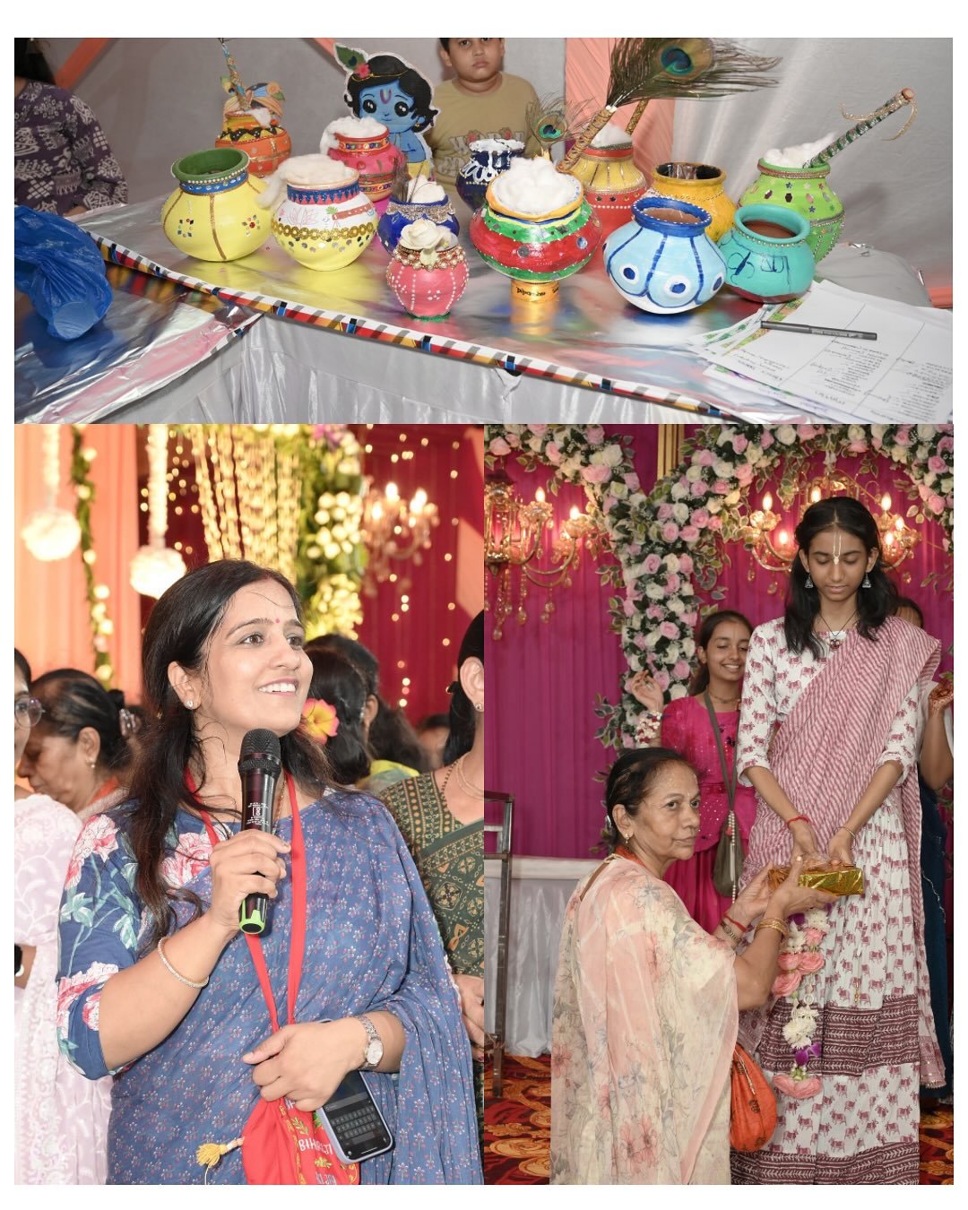 Children celebrating Krishna's appearance with drawings and matki decoration
