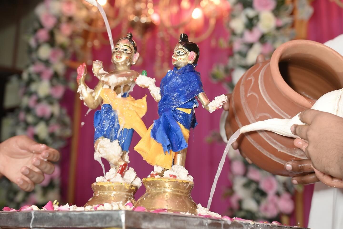 Abhishek ceremony celebrating Janmashtami at ISKCON Rewari